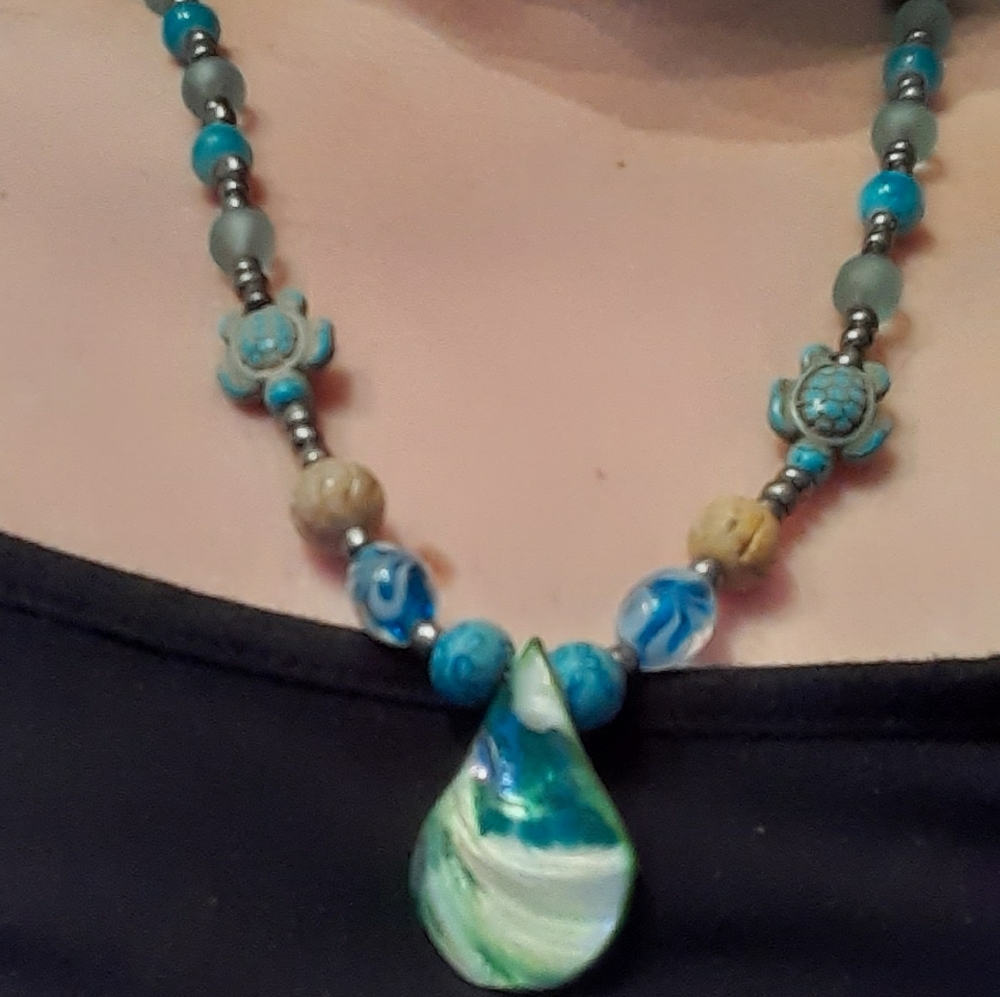Handmade shell and stone necklace